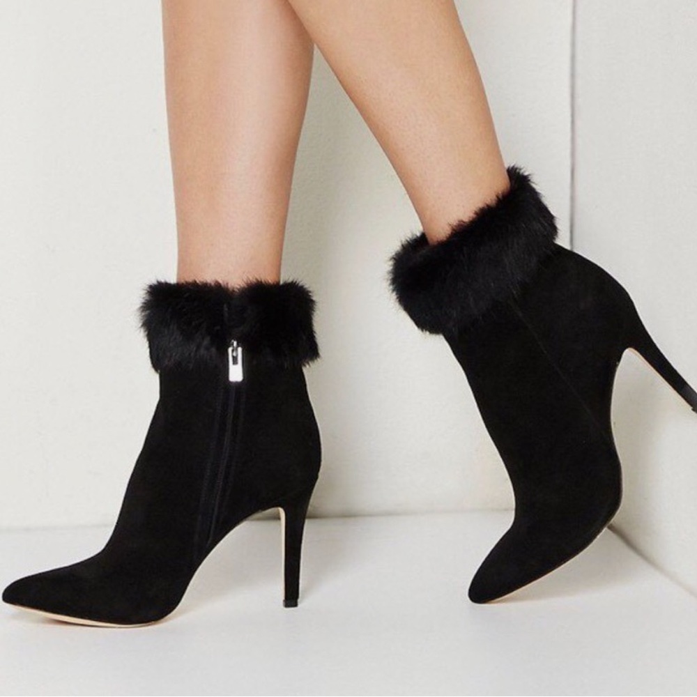 ANTONIO MELANI Black Heeled Boots with Fur Trim